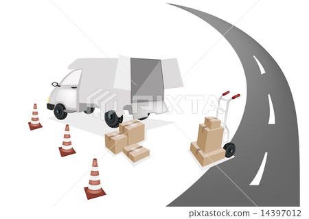 Hand Truck Loading Shipping Box into A Van Hand Truck Loading Shipping Box into A Van 14397012
