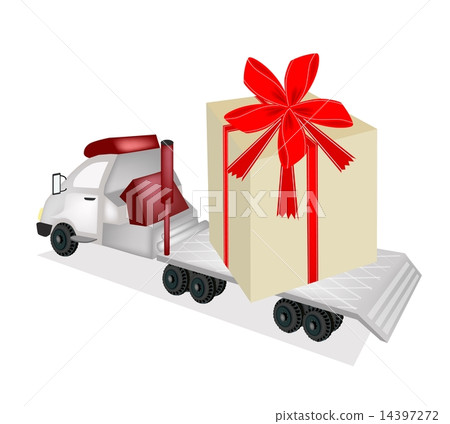 Tractor Trailer Flatbed Loading A Giant Gift Box 14397272