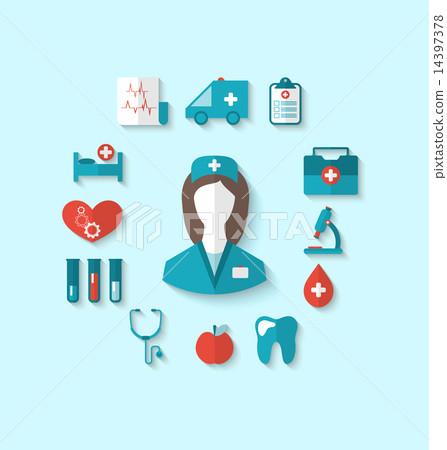 Set modern flat icons of nurse and medical objects Set modern flat icons of nurse and medical objects 14397378