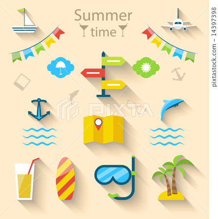 Flat set icons  travel holiday journey, tourism 14397398