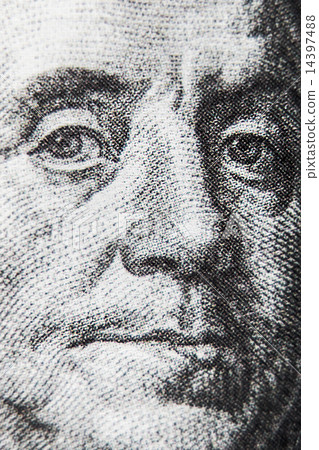 macro of 100 dollar bill  14397488