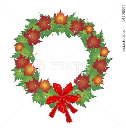 Christmas Wreath of Maple Leaves and Red Bows - Stock Illustration ...