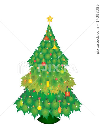 Christmas Tree of Maple Leaves with Tag and Bow 14398389