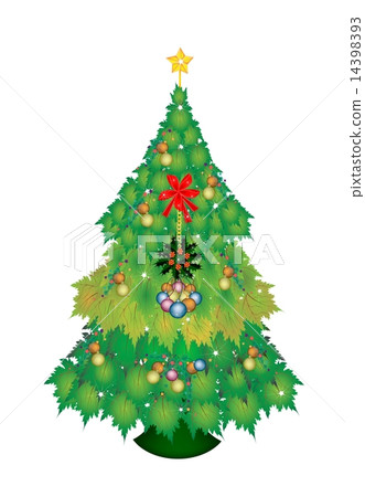 Baubles and Bow on Maple Christmas Tree 14398393