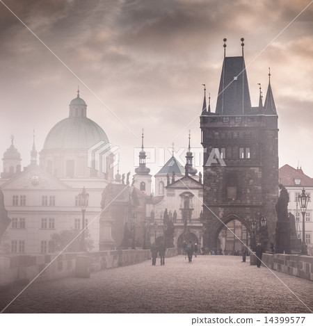 Charles Bridge misty morning, Prague 14399577