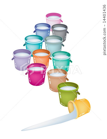 Set of Twelve Multicolored Buckets on White 14401436