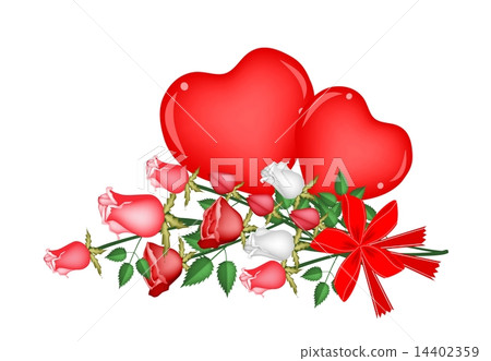 Lovely Rose with Red Bow and Two Hearts 14402359