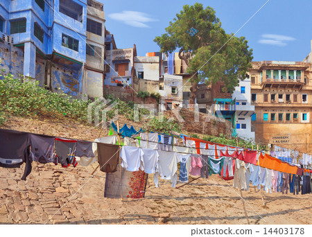 Holy city of Varanasi ghats, India 14403178