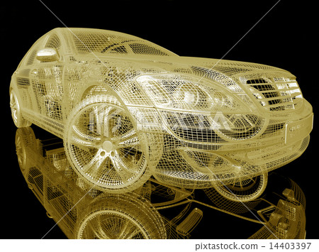 Car model on black background with reflection 14403397