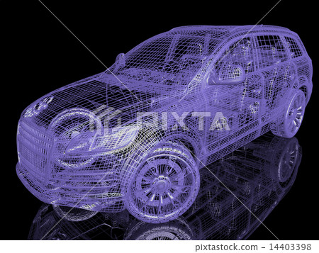 Car model on black background with reflection 14403398