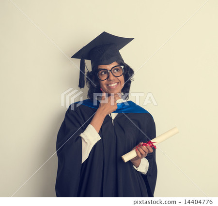 indian female student graduating in vintage tone 14404776