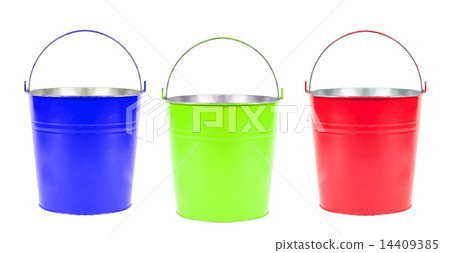 blue, green, red buckets isolated blue, green, red buckets isolated 14409385
