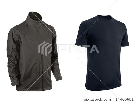Black Tshirt and jacket on a white background. Black Tshirt and jacket on a white background. 14409691