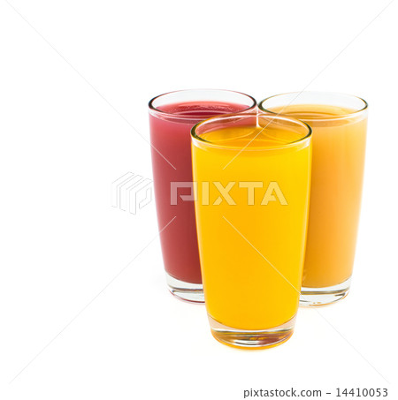 Tropical juices in glasses isolated on white Tropical juices in glasses isolated on white 14410053