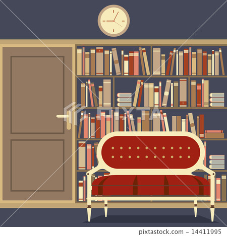Reading Seat In Front Of A Huge Bookcase 14411995