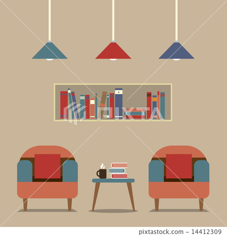 Modern Design Interior Chairs and Bookshelf - Stock Illustration ...