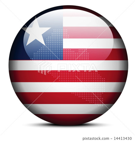 Map with Dot Pattern on flag button of  Liberia 14413430
