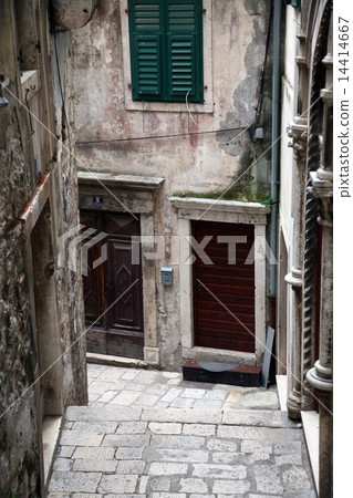 Narrow and old street in Sibenik city, Croatia Narrow and old street in Sibenik city, Croatia 14414667