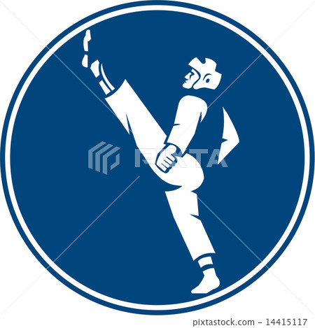 Taekwondo Fighter Kicking Stance Circle Icon 14415117
