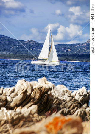 Yacht sailing in the Sardinia island, Italy Yacht sailing in the Sardinia island, Italy 14415356