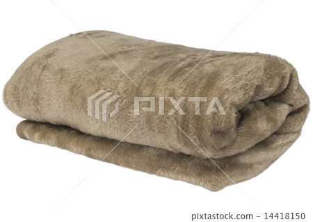 Fluffy warm, brown blanket rolled on a white isolated studio background 14418150