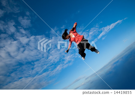 sport woman jumping and fly over sky sport woman jumping and fly over sky 14419855