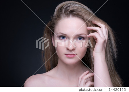 Close up portrait of beautiful blond girl on black Close up portrait of beautiful blond girl on black 14420133