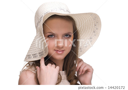 Close up portrait of young beautiful woman in hat 14420172