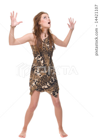 Closeup portrait of young dacing savage woman 14421107