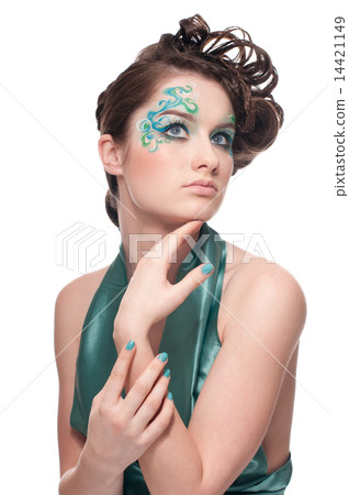 Close-up portrait of sprite girl with faceart 14421149