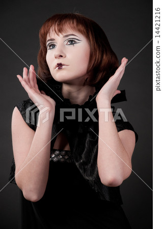 Close-up portrait of beautiful girl with chess makeup Close-up portrait of beautiful girl with chess makeup 14421216