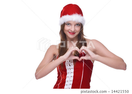 Closeup portrait of emotional girl in santa clause dress 14421550