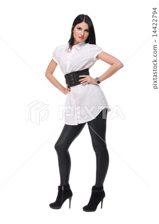 Portrait of beautiful fashion woman in black and white suit Portrait of beautiful fashion woman in black and white suit 14422794