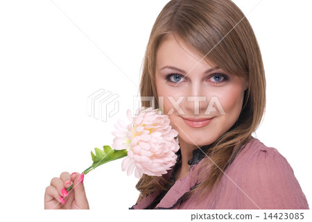 Close up portrait of young beautiful woman with flower 14423085