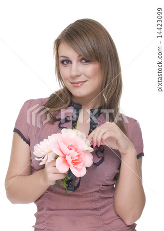 Close up portrait of young beautiful woman with flower 14423099