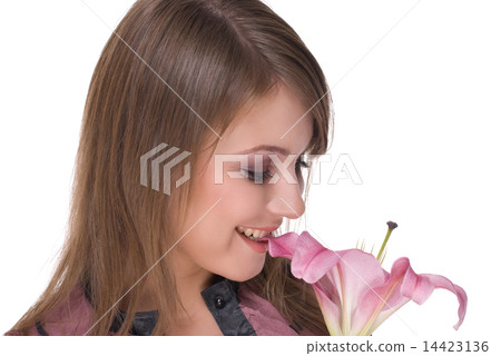 Close up portrait of young beautiful woman with flower 14423136