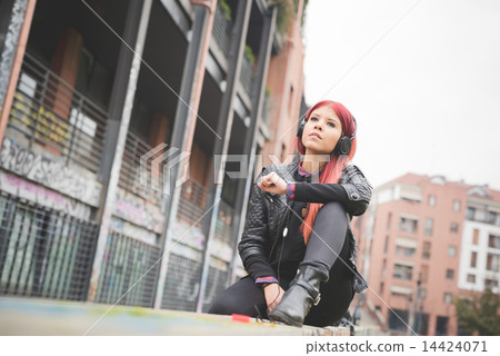 young beautiful red hair venezuelan woman lifestyle listening mu young beautiful red hair venezuelan woman lifestyle listening mu 14424071