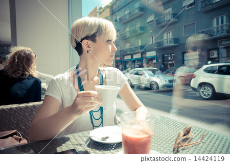 beautiful young blonde short hair hipster woman 14424119