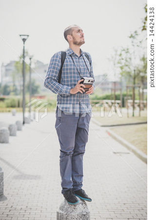 handsome hipster casual multitasking modern man with vintage cam handsome hipster casual multitasking modern man with vintage cam 14424138