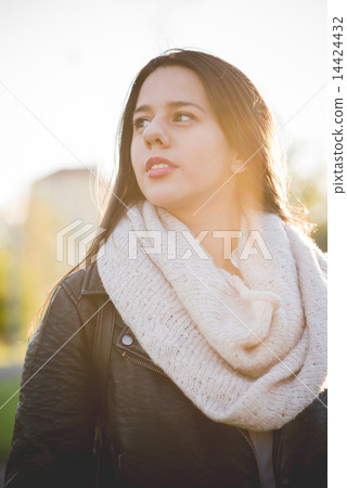 young beautiful long hair woman in town 14424432