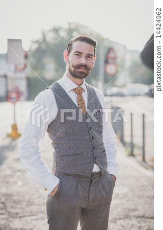 handsome big moustache hipster man playing mandolin 14424962