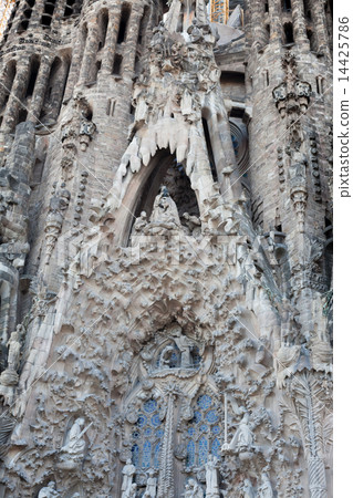 Full frame of carved church, Sagrada Familia, Barcelona, Catalonia, Spain 14425786