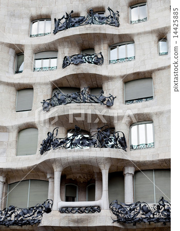 Low angle view of balconies of Mila House, Barcelona, Catalonia, Spain 14425885