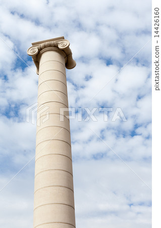 Low angle view of an Ionic column against cloudy sky, Barcelona, Catalonia, Spain 14426160