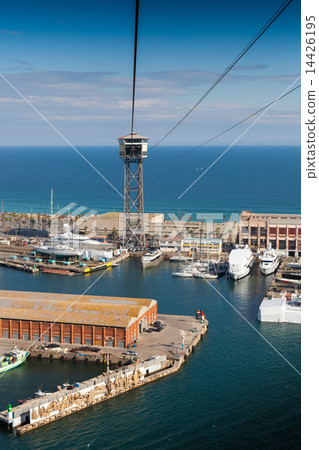 San Sebastian cable car tower of Barceloneta district, Barcelona, Catalonia, Spain San Sebastian cable car tower of Barceloneta district, Barcelona, Catalonia, Spain 14426195