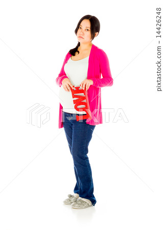 Pregnant asian woman isolated on white in love 14426248