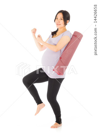 Pregnant asian woman isolated on white happy 14426658