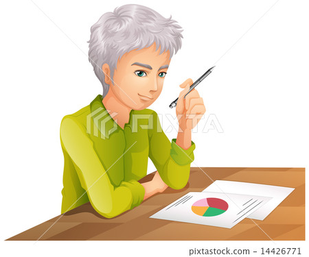 A man at the table with a pen and a paper with a graph 14426771