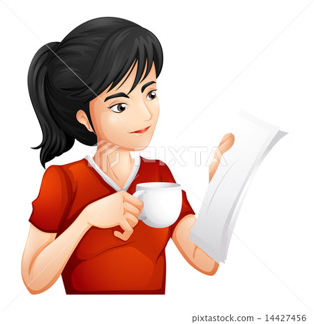 A woman holding a cup of tea while reading A woman holding a cup of tea while reading 14427456