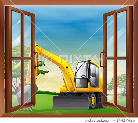 A bulldozer outside the window 14427489